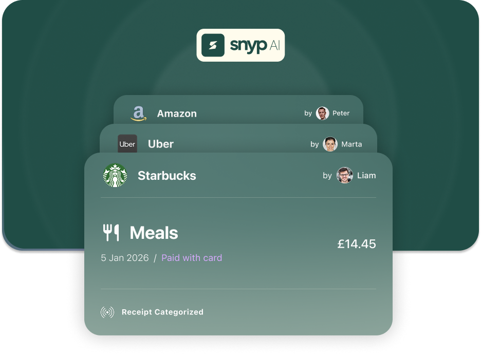 Snyp AI automatically extracting vendor name, date, VAT, and line items from a photographed receipt